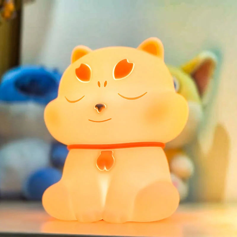 Colorful Peach Cat LED Night Light For Gift USB Rechargeable Cat Lamp