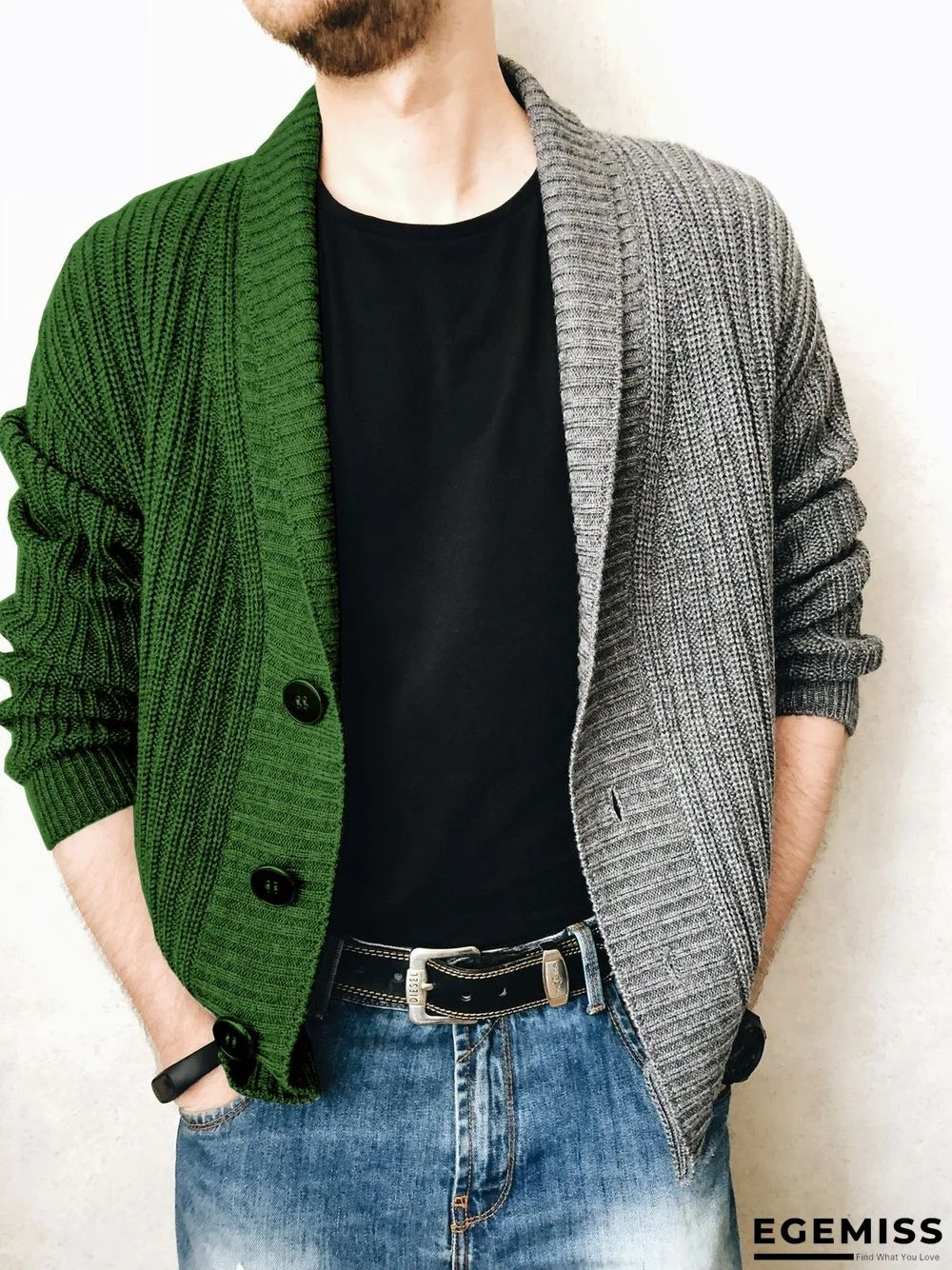 Single Breasted Two Color Men's Sweater Coat | EGEMISS