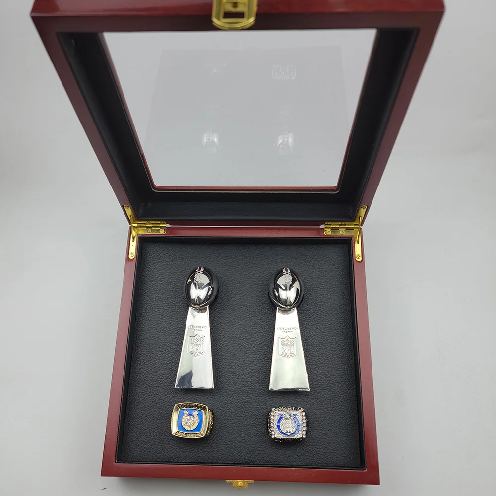 Indianapolis Colts Championship Ring Set + Trophy*2 + Wooden Box