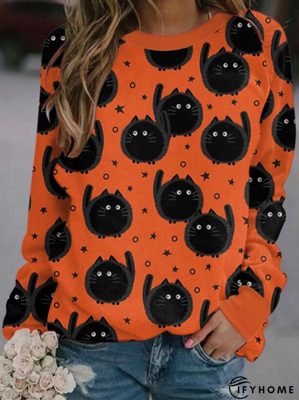 Halloween Casual Long Sleeve Round Neck Printed Top Sweatshirt | IFYHOME