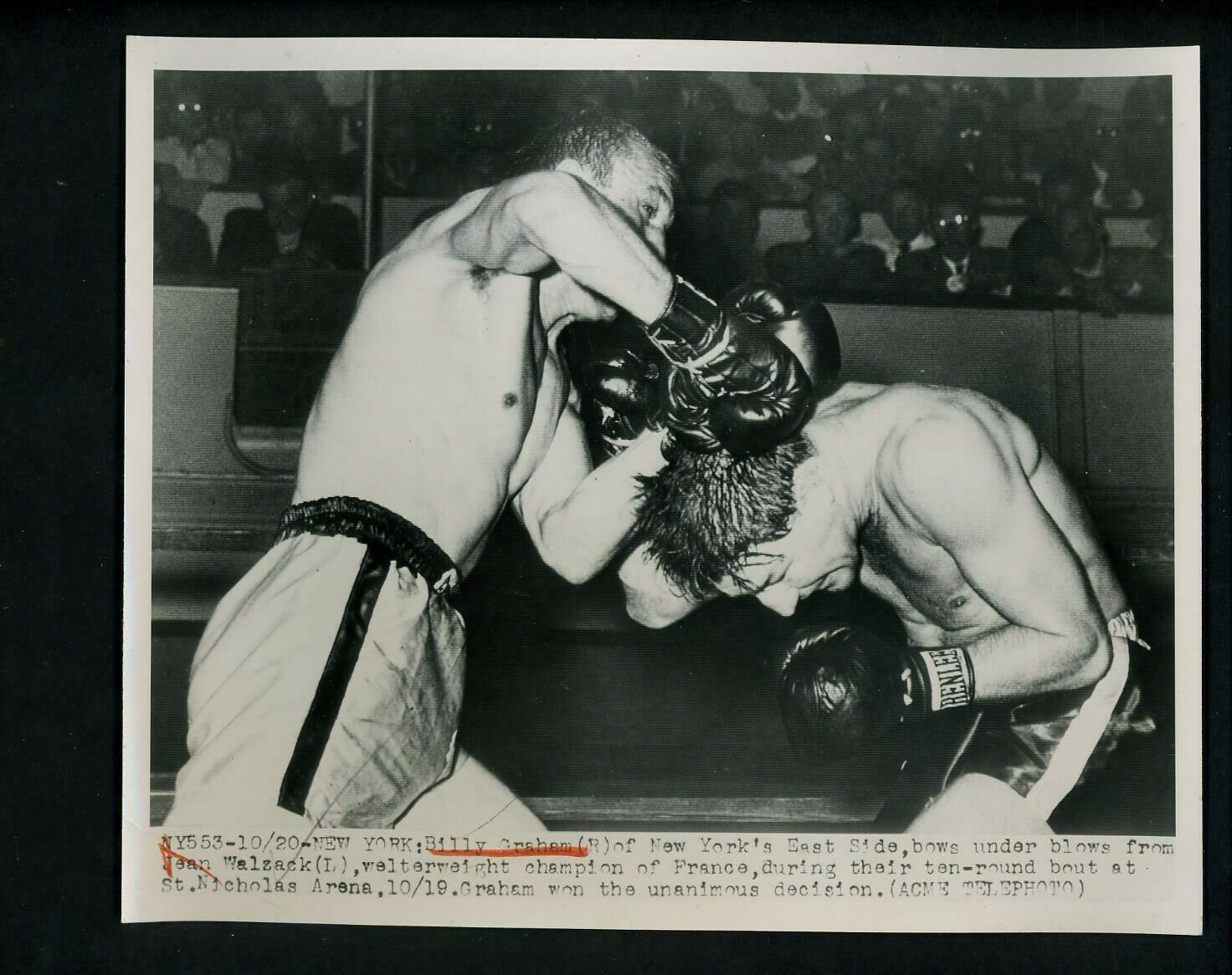 Billy Graham & Jean Walzack of France 1949 Press Photo Poster painting Boxing St. Nicholas Arena