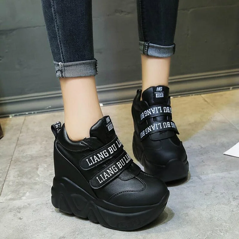 WGZNYN Spring Autumn 12 Cm Super Hihg Wedge Shoes Woman Sneakers Female Casual Shoes Hook Loop Comfortable Platform Sneaker W05