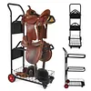 [US Local Warehouse] Rolling Horse Saddle Rack Cart with Storage Basket Saddle Pad Rack Stand 3 Tier Heavy Duty Horse Tack Organizer for Stable Storage Moving Transport Supplies