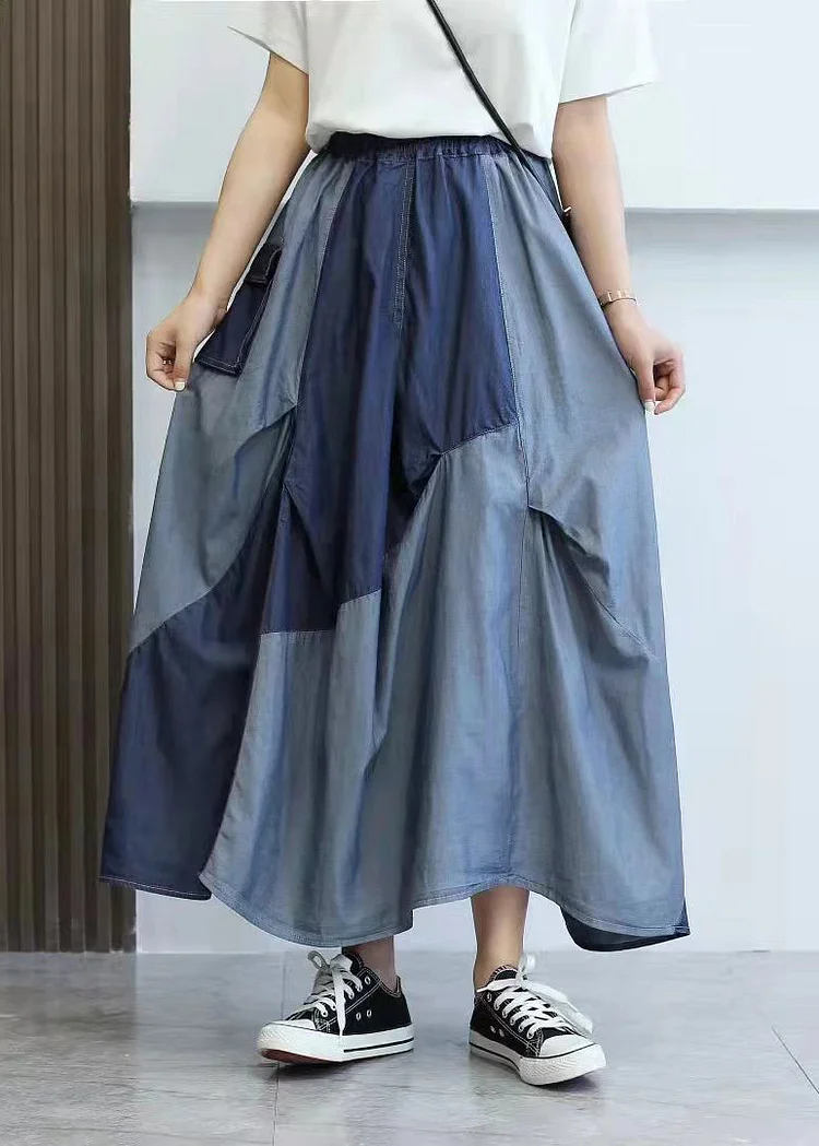 Boho denim blue zippered asymmetrical design Summer Skirt