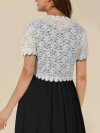 Contrast Lace Open Front Short Sleeve Cardigan for Women