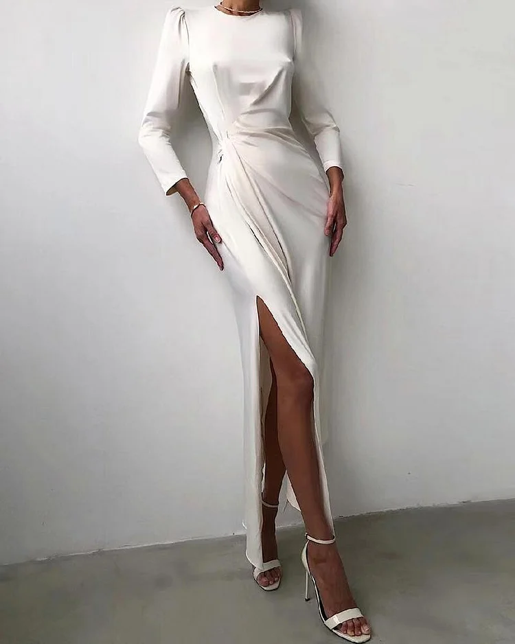 Long sleeved dress with glossy finish