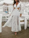 Plunging Backless Long Sleeves Maxi Dress