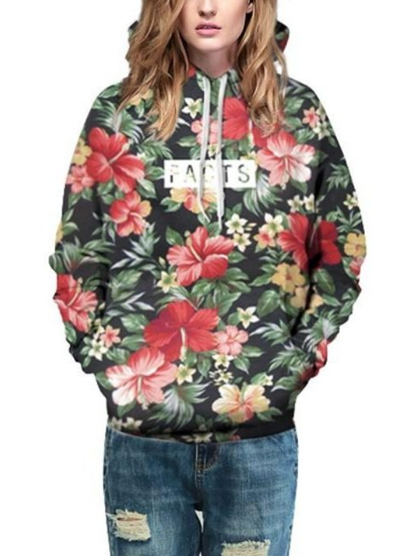 Hoodie Long Sleeve Floral-Print Floral Hoodies