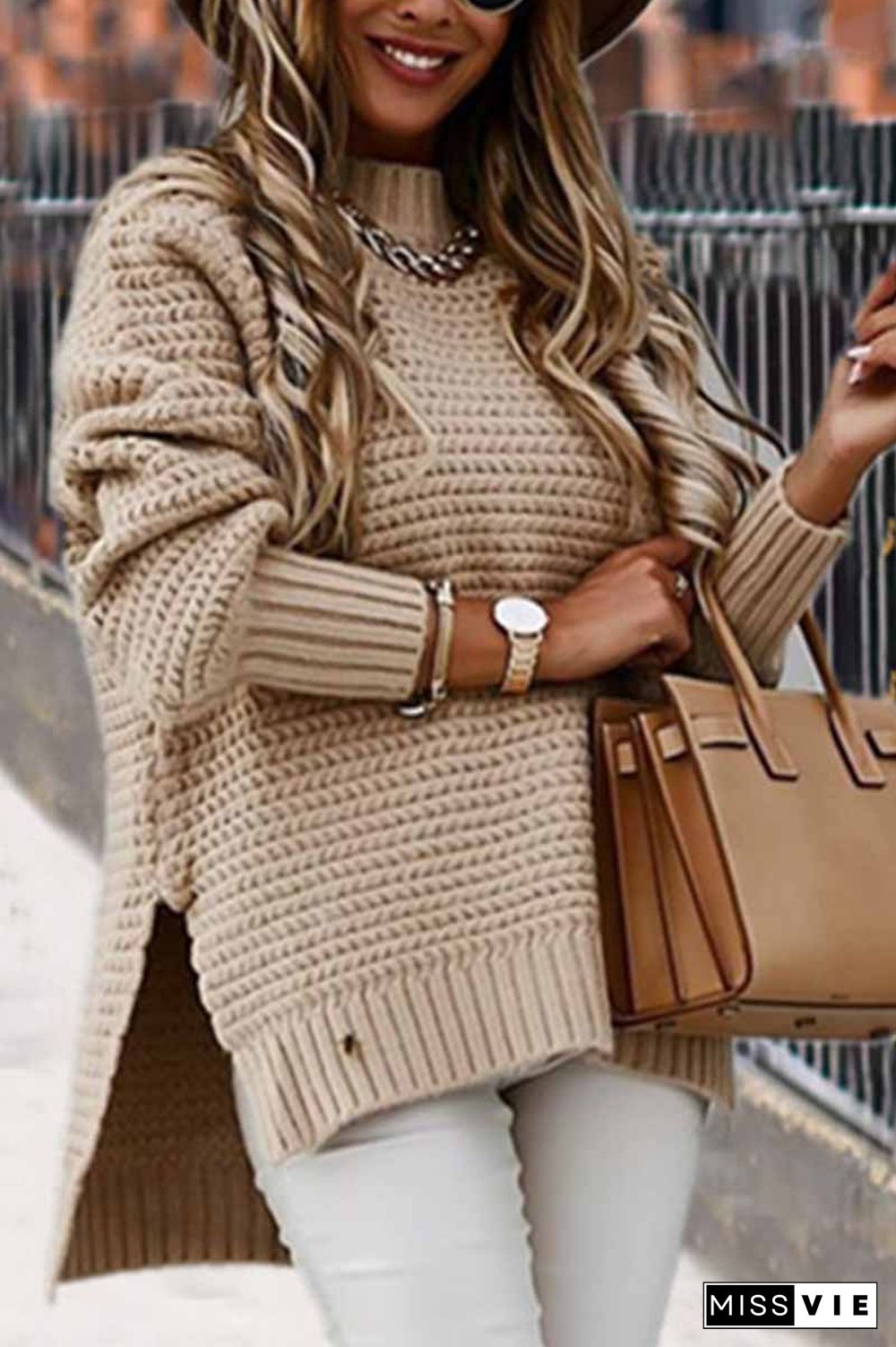 Half-high Neck Drawstring Knit Sweater