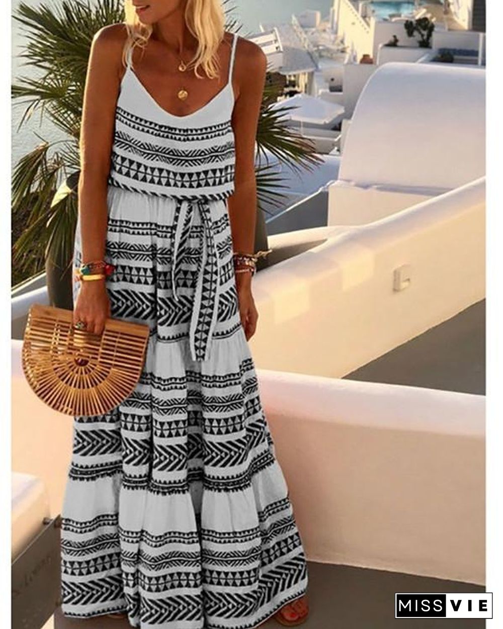 Summer Boho Plus Size V Neck Gallus Maxi Dress