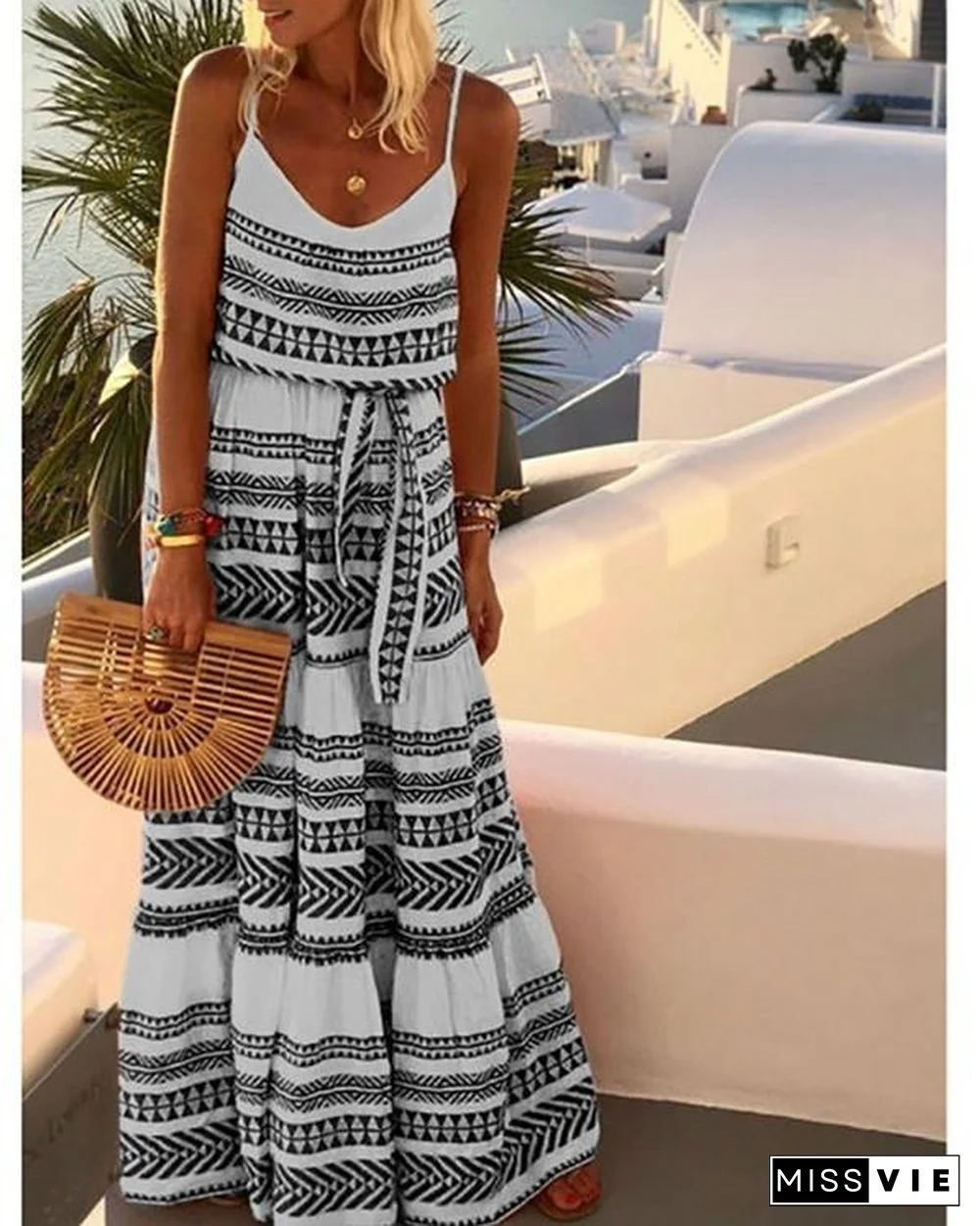 Summer Boho Plus Size V Neck Gallus Maxi Dress