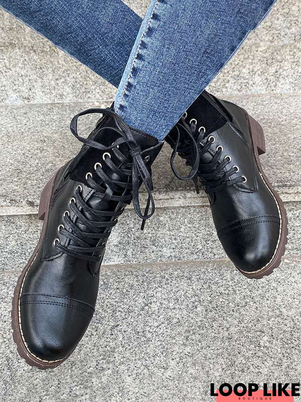 Zipper Design Lace Up Boot