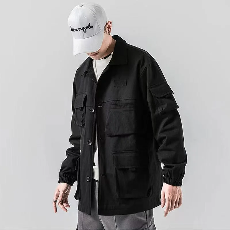 Thanksgiving Day Gifts Multi Pockets Cargo Jackets Men Windbreaker 2022 Hip Hop Streetwear Jackets Harajuku Coats Men's Overalls Bomber Jacket Outwear