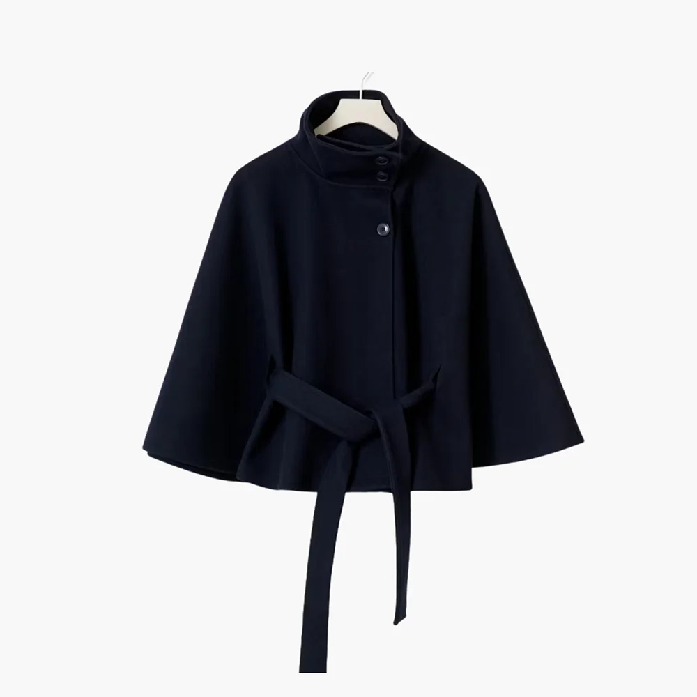 2025 Autumn and Winter New Stand Collar Button Belt Windbreaker Jacket