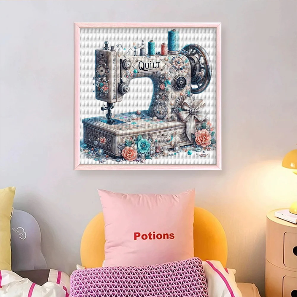 14CT Full Stamped Cross Stitch - Sewing Machine(Canvas|40*40CM)
