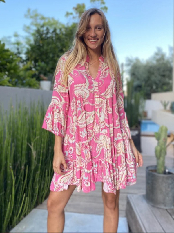 Mature Women Casual Summer Printed Panel Skirt Layered Mini Dress