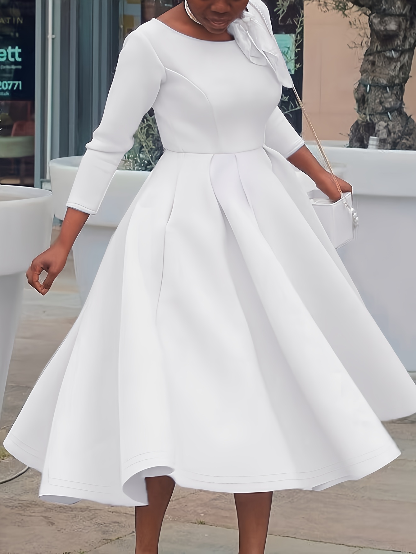 Women's Elegant A-Line Formal & Everyday Dress - Flared Skirt, Machine Washable Office Party Wedding Outfit In Emerald Green - Moderate Stretch Dress For Women, Dresses For Wedding Guest, Seasonal Fashion, Fitting Silhouette | IFYHOME