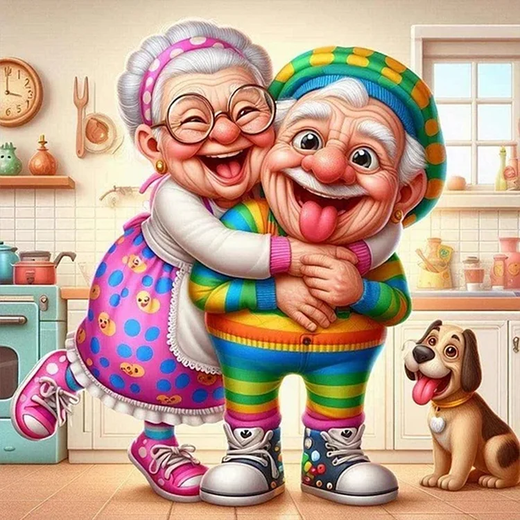 Old Couple With Dog 50*50CM (Canvas) Full Round Drill Diamond Painting gbfke