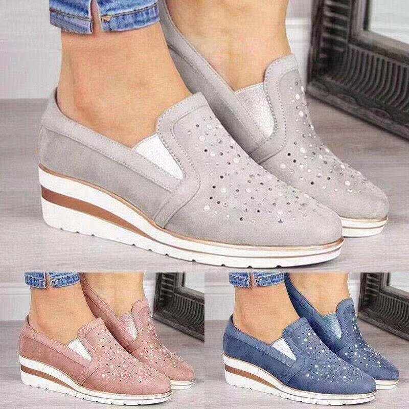 Autumn Women Flat Bling Sneakers Casual Vulcanized Shoes Female Lace Up Ladies Platform Comfort Crystal Loafers Fashion Shoes 1102-1