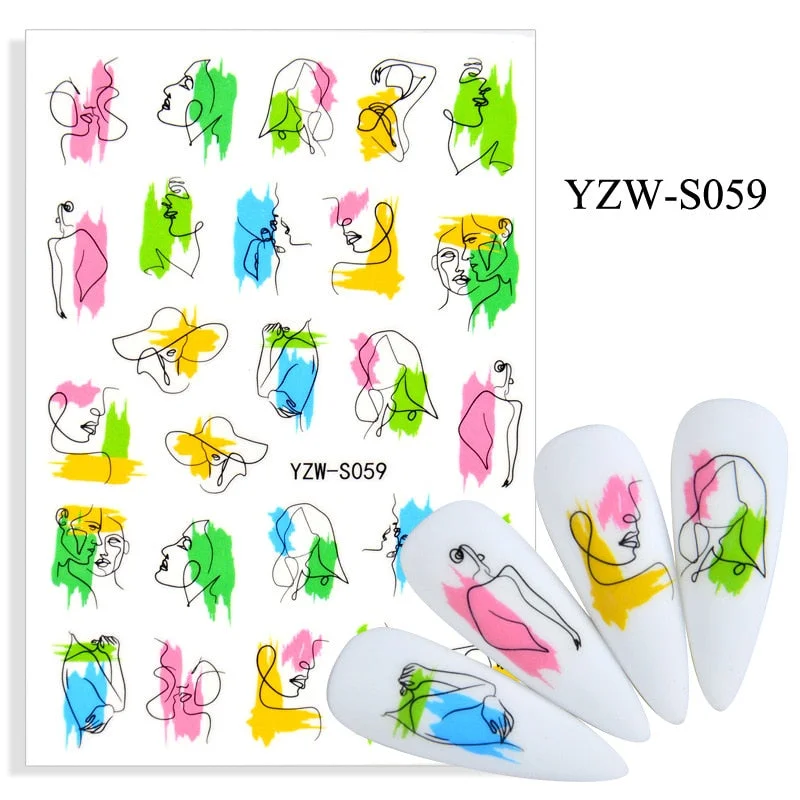 Sexy Lady Shaped Fashion Nail Sticker Geometric Abstract Line Nails Inspired Decals Art 3D Adhesive Sliders Manicure Accessory-Nail Inspo