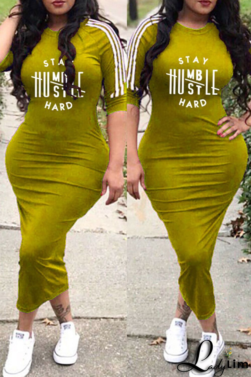 Deep Blue Fashion Casual Letter Print Split Joint O Neck Dresses