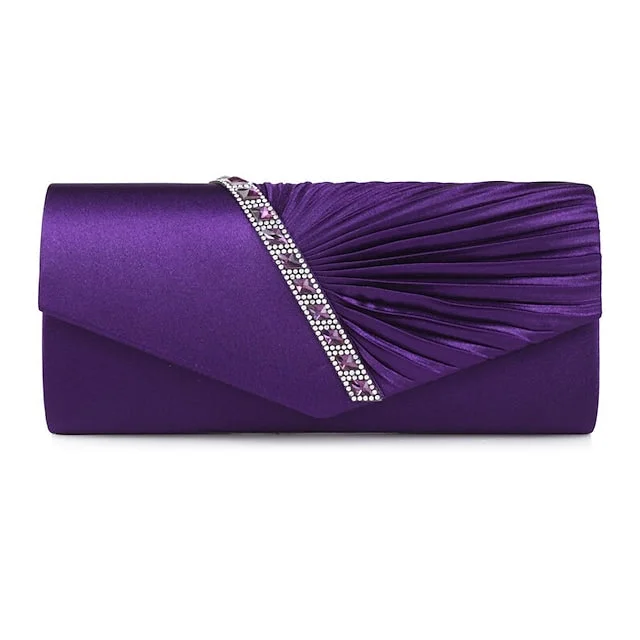 Women's Evening Bag Satin Buttons Rhinestones Pleated Clutch Bag