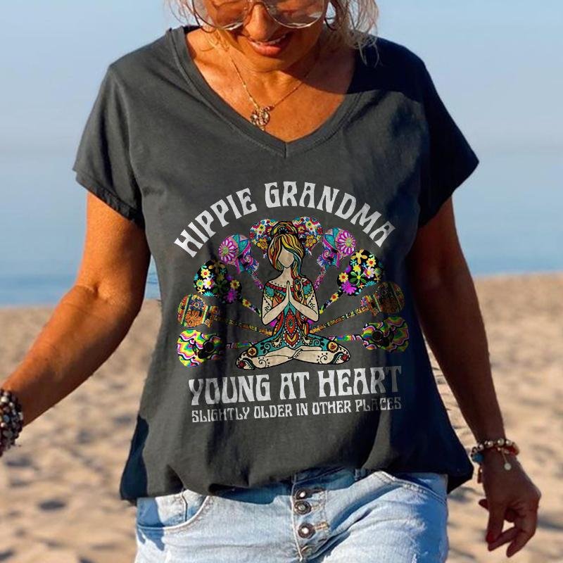 Hippie Grandma Young At Heart Slightly Older In Other Places Graphic Tees
