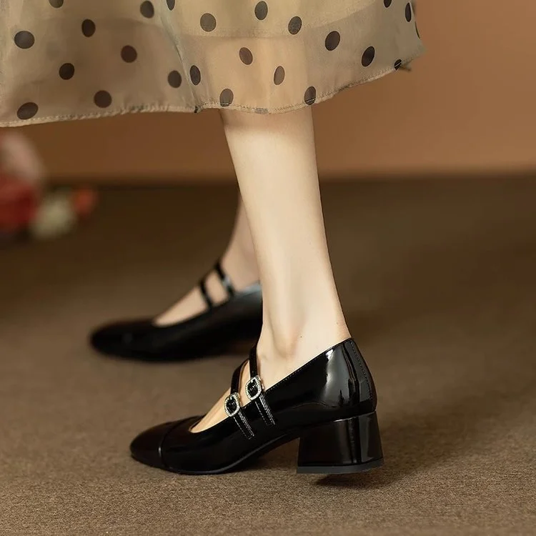 Uveng Uveng Heel High-Heeled Women's Skirt Temperament Silver Single Shoes 2024 New Spring And Autumn French Mary Jane Small Leather Shoes