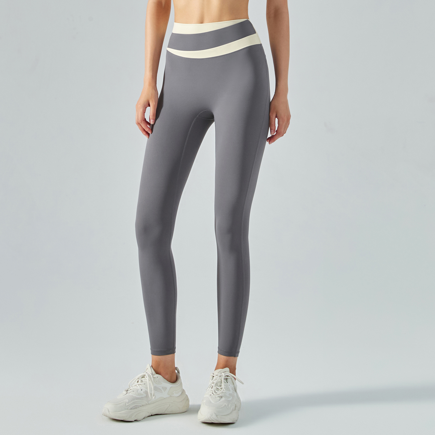 Hergymclothing Titanium women's thin contrast stitch yoga pants without front seam for sale