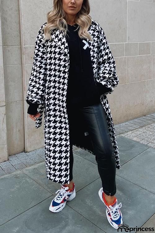 Houndstooth Lapel Woolen Coat