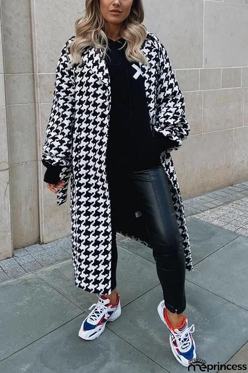 Houndstooth Lapel Woolen Coat