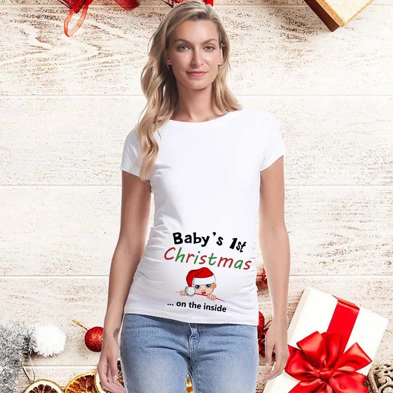 Pregnancy Shirt Maternity Christmas Ladies Top Women Pregnancy T-shirt Cute Santa Baby Print Pregnant Maternity T Shirts Tops