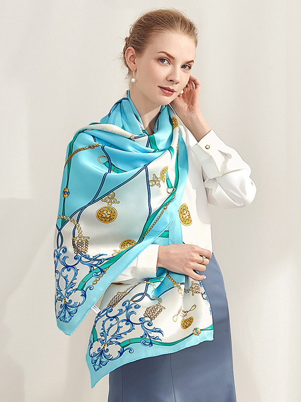 Blue Silk Scarf Satin Belt Chain Picture 
