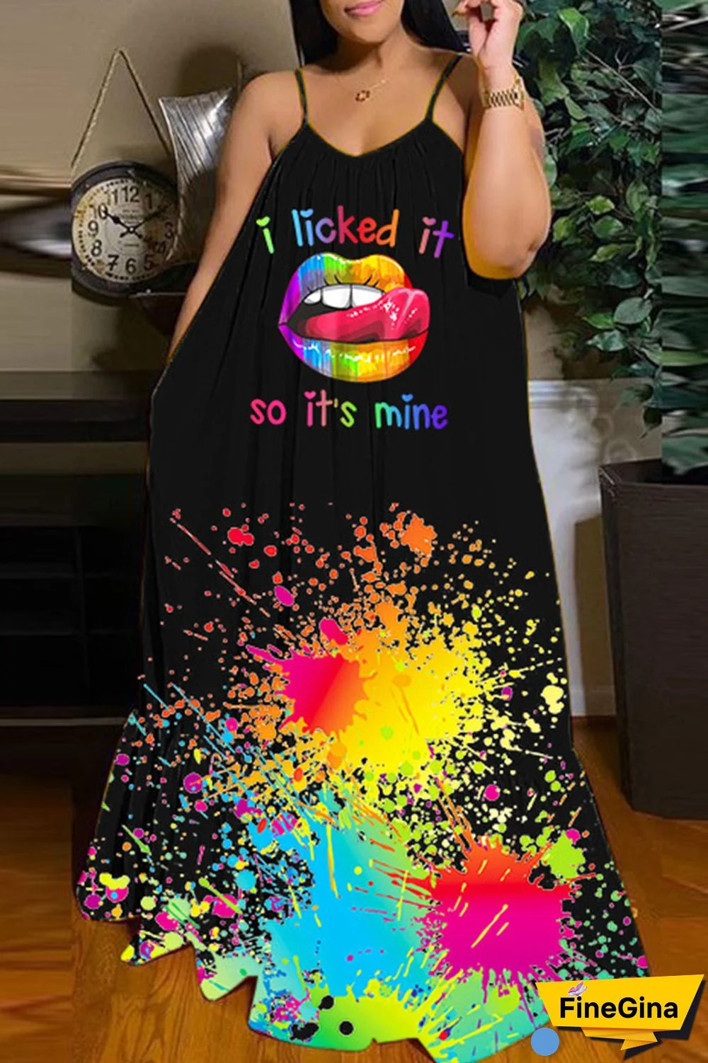 Black Brown Casual Street Print Patchwork Spaghetti Strap Sling Dress Dresses