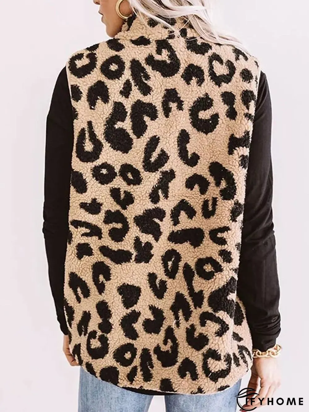 Leopard Pockets Stand Collar Leopard Vintage Jacket | IFYHOME