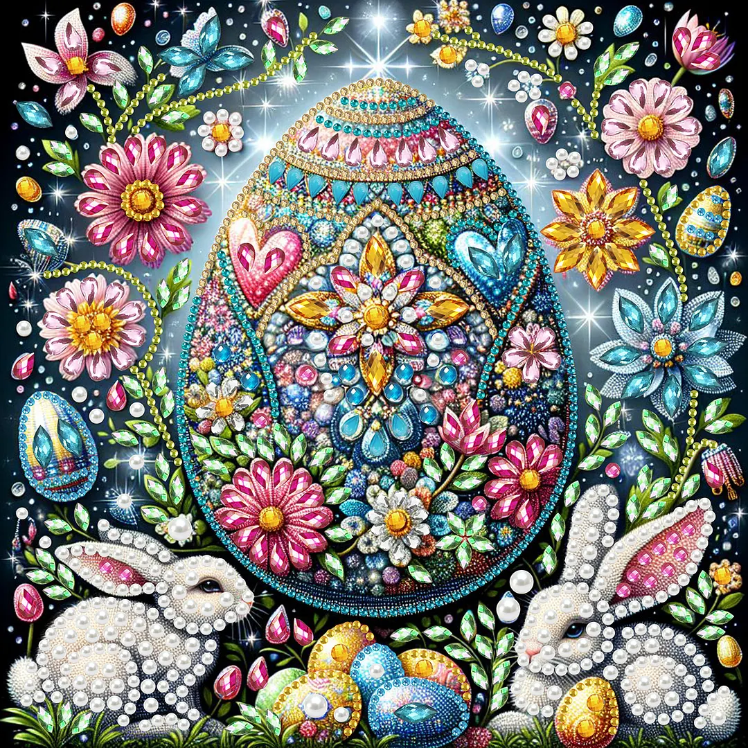 Easter Egg DIY Art Craft Pearl Diamond Painting with Frame 9.84x9.84in Diamond Art Pearl Painting Kit for Adults Beginners Gift Idea Home Wall Decor
