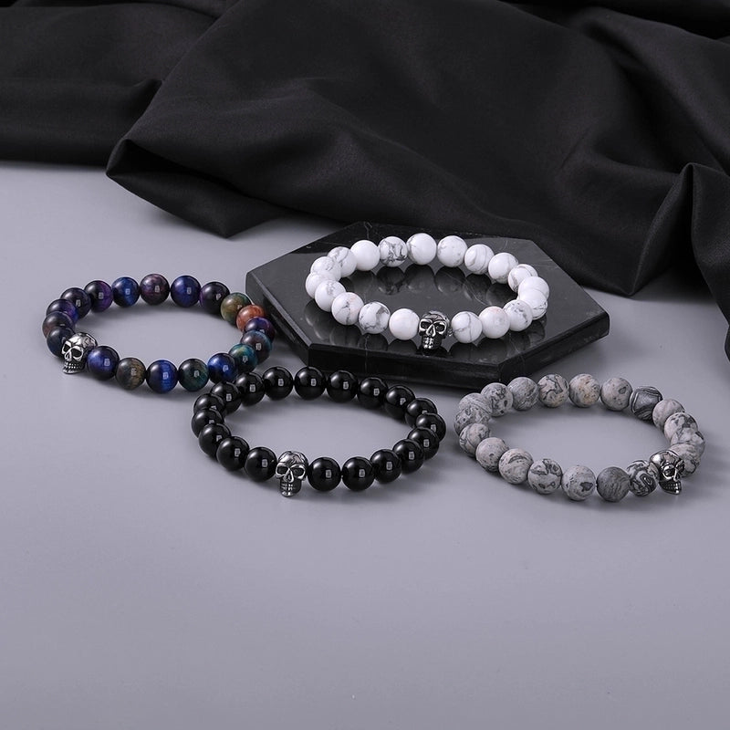 Hip-Hop Skull Agate Beaded Halloween Unisex Bracelets