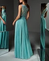 Embroidered Illusion Bodice FlareTurquoise Summer Evening Dress