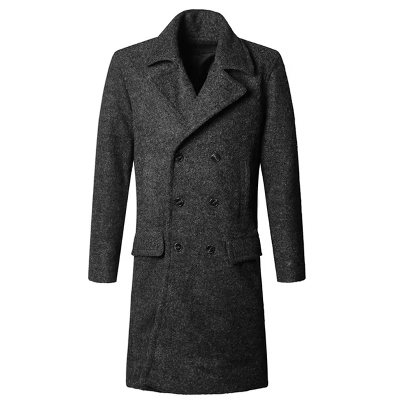 Men's Winter Woolen Double Breasted Long Coat