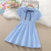 Kid Baby Girls Short Sleeve Sweet Solid Color Princesse Dress