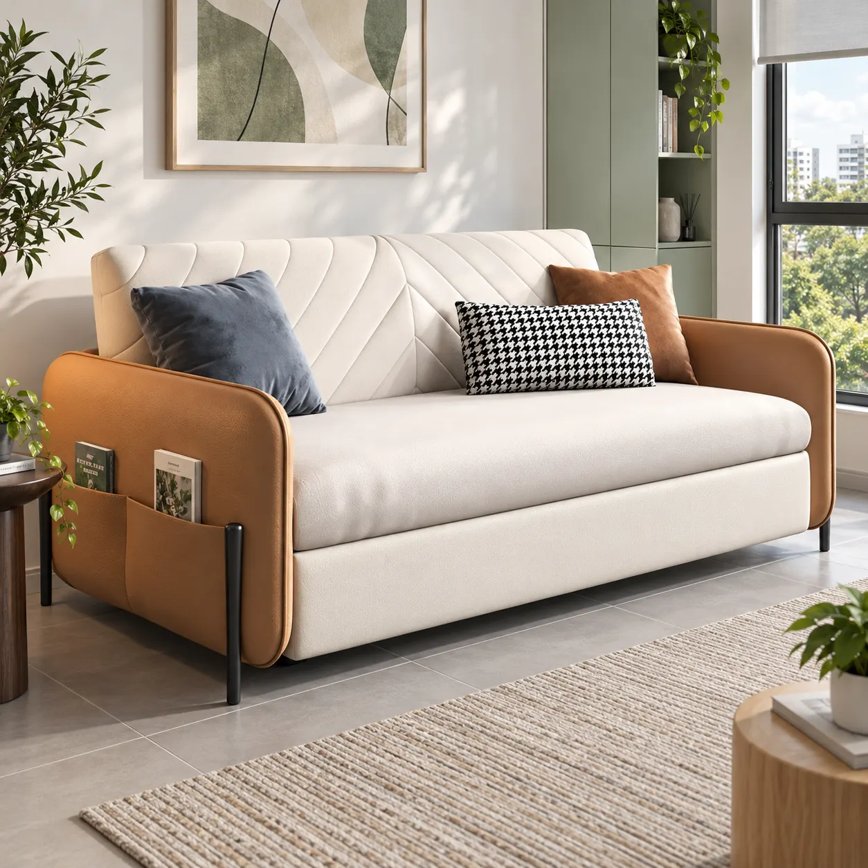 198 Two-Tone Sofa Bed - Ivory and Tan - Room setting