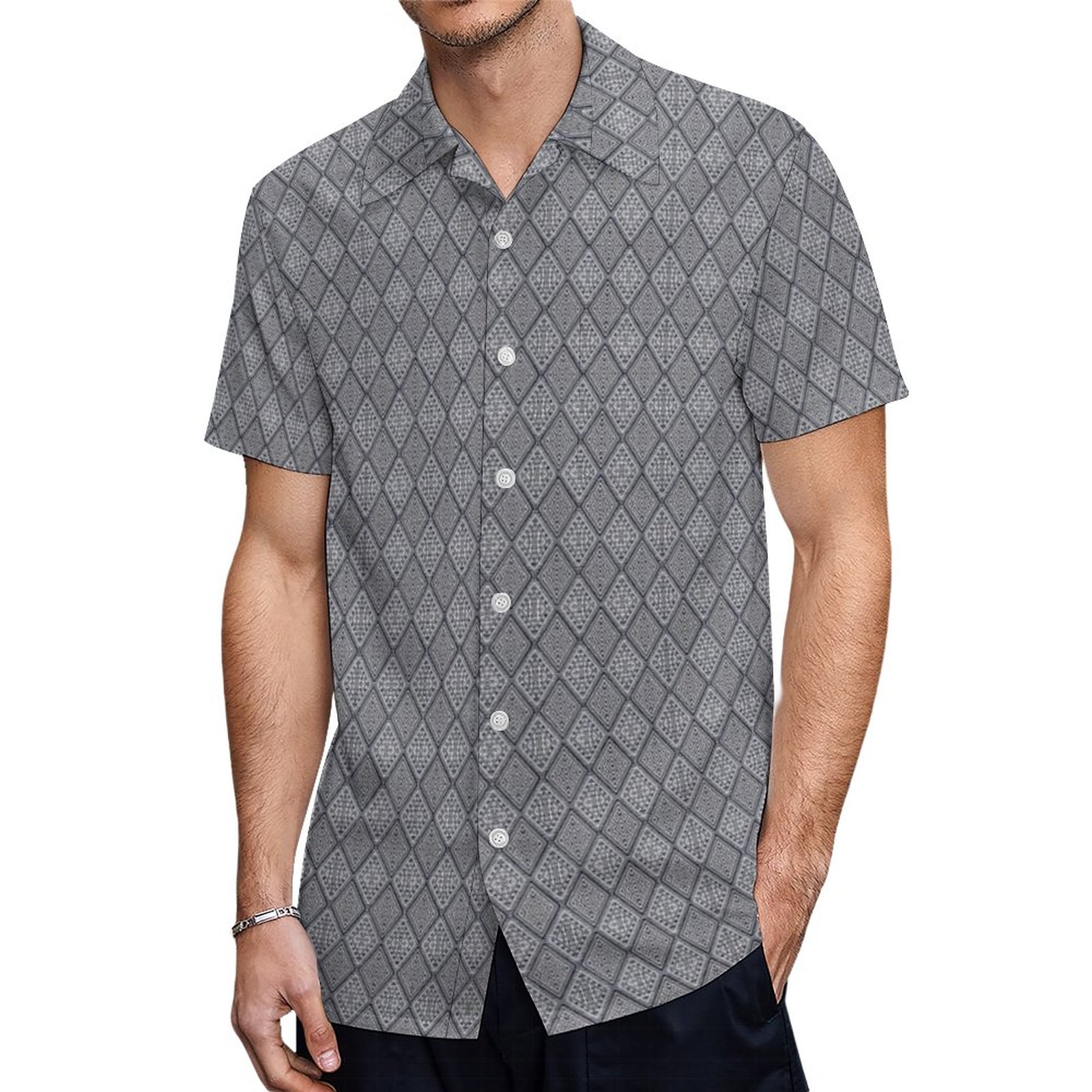 Smokey Grey Diamond Pattern Womens Hawaiian Shirt Mens Button Down Plus Size Tropical Hawaii Beach Shirts