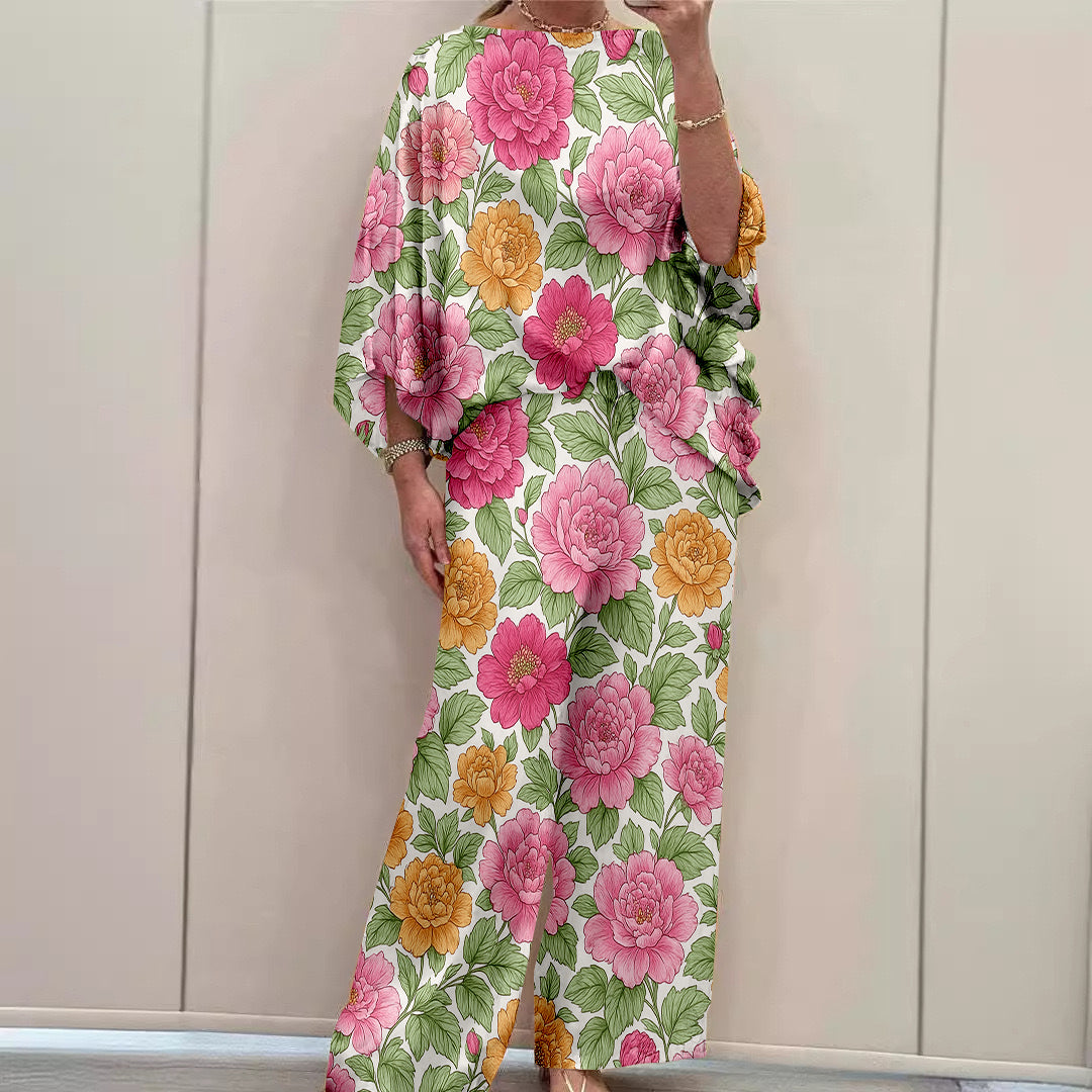 Women Long Sleeve V-neck Graphic Floral Printed Top