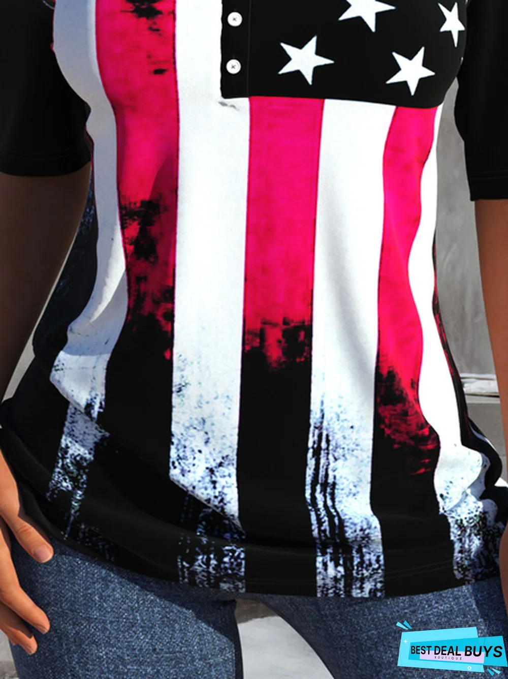 Casual Henley Printed Short Sleeve T-Shirt