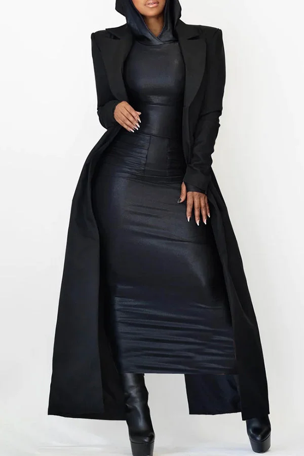 Personalized Slim-Fit Long Sleeve Pocket Hooded Maxi Dress