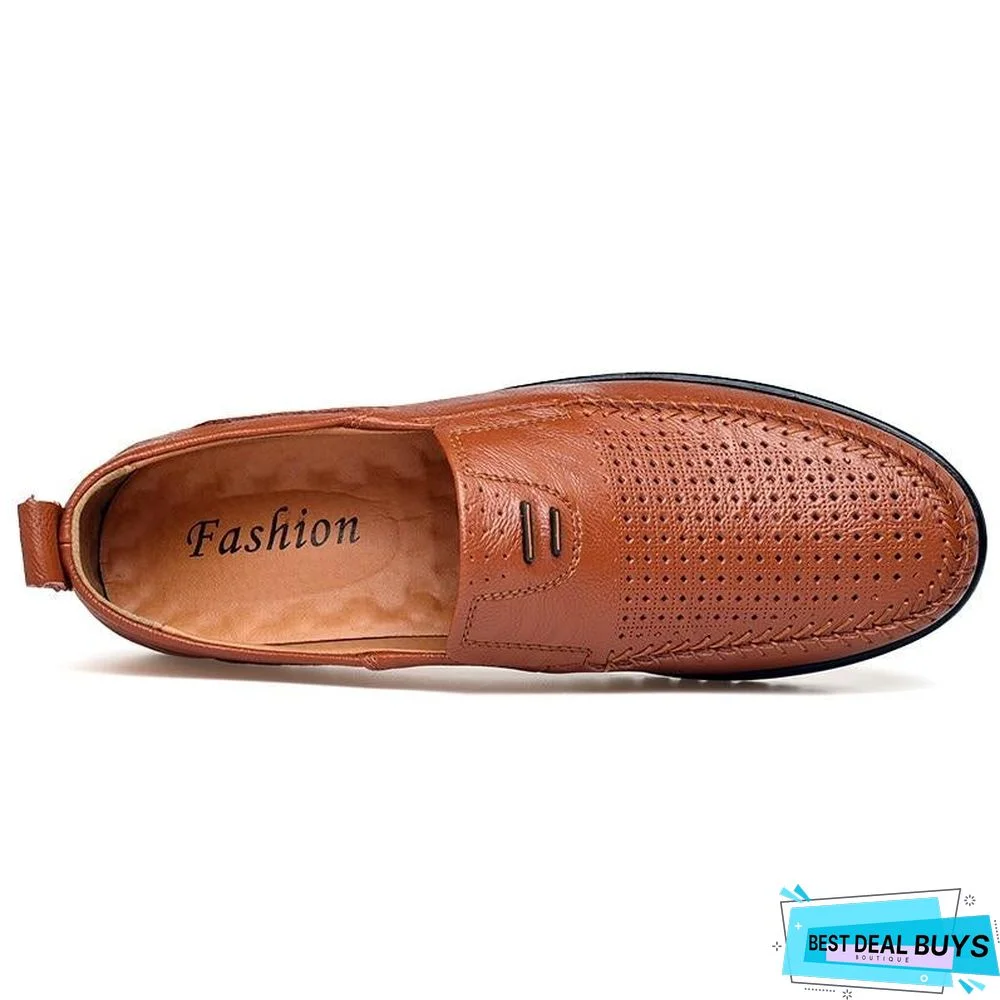New Openwork Men Black Loafer Perforated Shoes Leather Flats Driving Shoes Business Men's Shoes