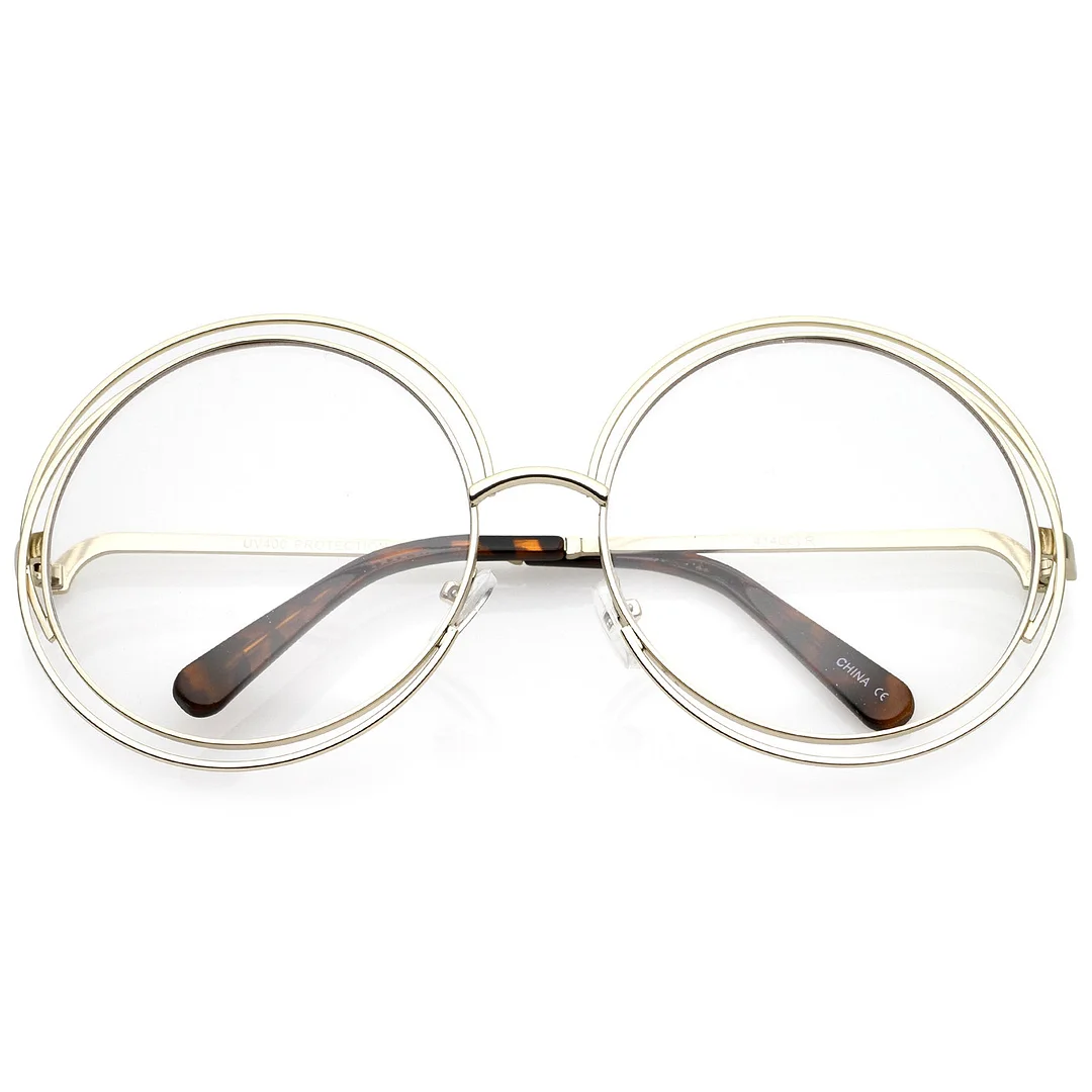 Women's Oversize Wire Frame Clear Lens Round Eyeglasses 62mm
