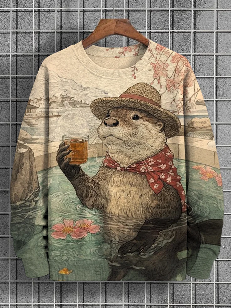 Men's Otters Drinking In Hot Springs Art Print Casual Sweatshirt