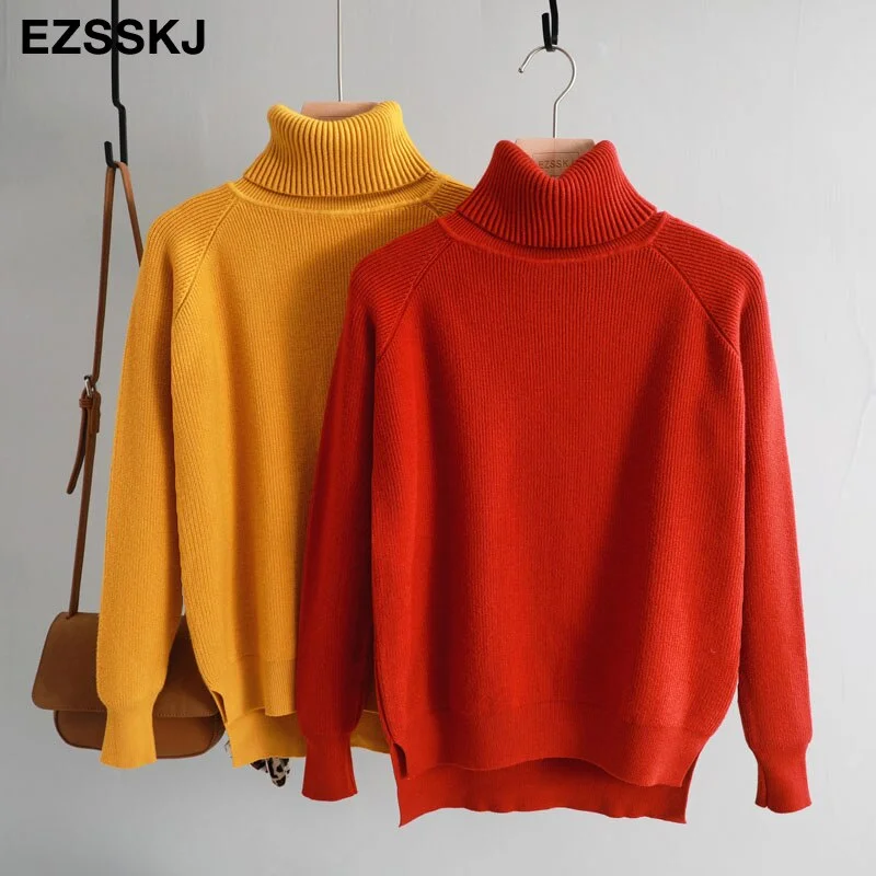 New casual thick Autumn Winter turtleneck oversize Sweater Pullover Women warm chic female loose Knitted Basic Sweaters pull