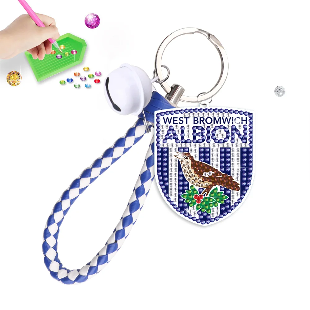 【Upgrade】DIY West Bromwich Albion F.C. Logo Double Sided Rhinestone Painting Keychain Pendant for Adult